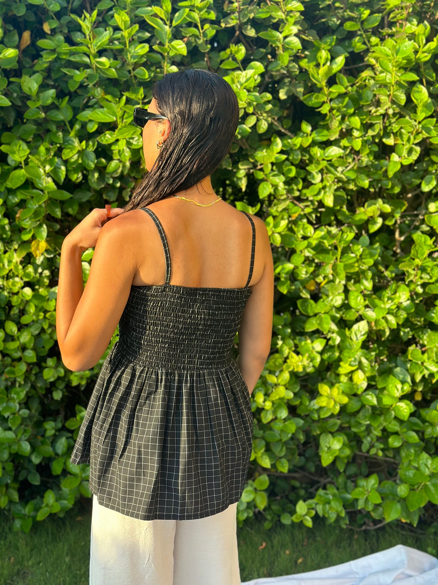 Checkered black top