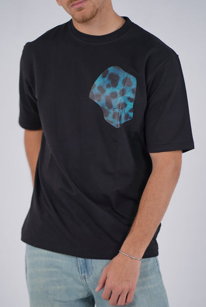 Teal leopard Black Tee