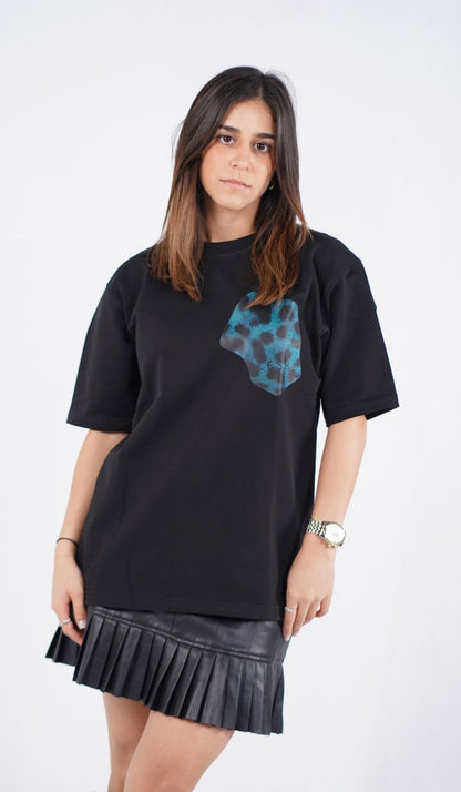 Teal leopard Black Tee