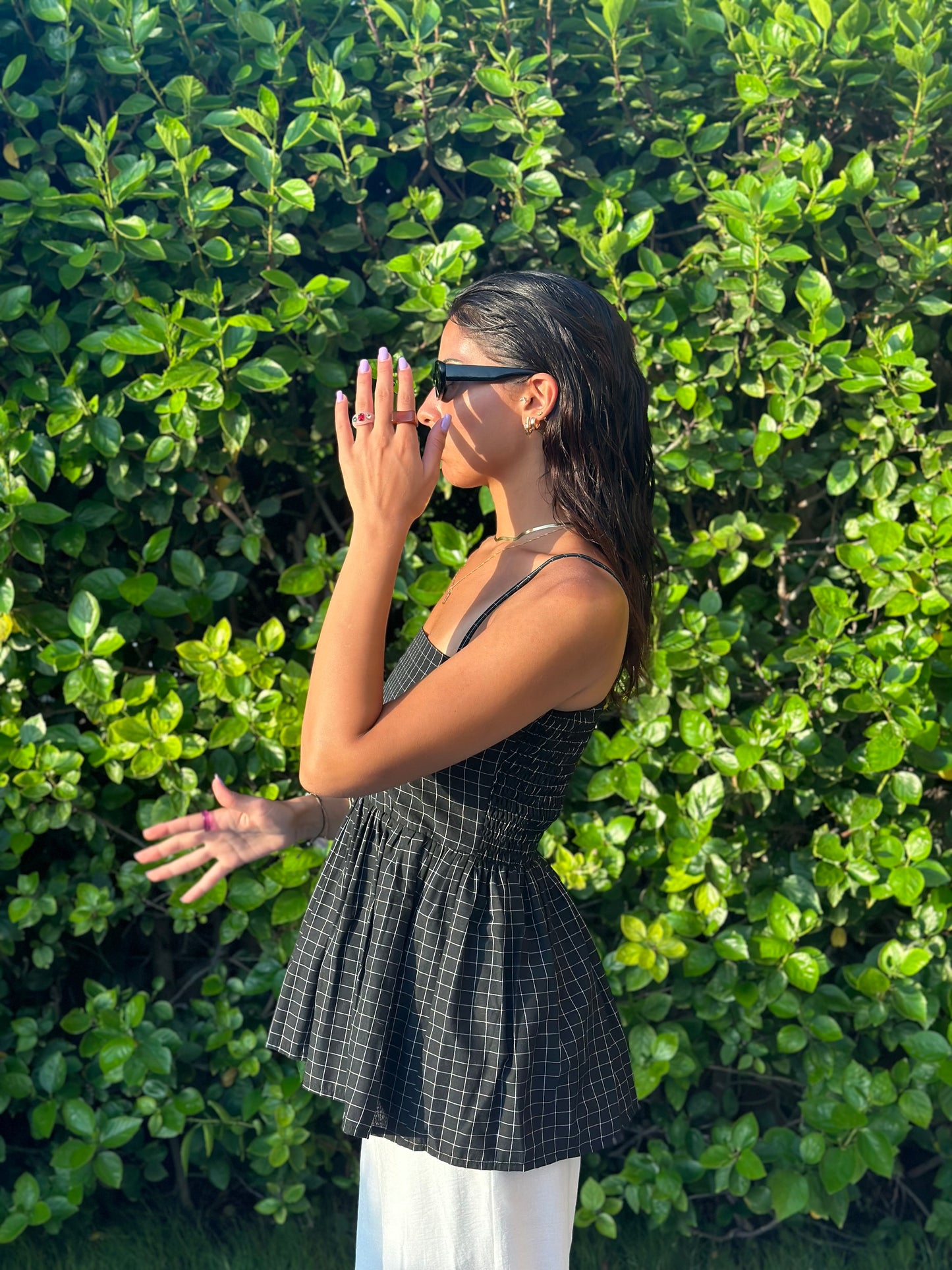 Checkered black top